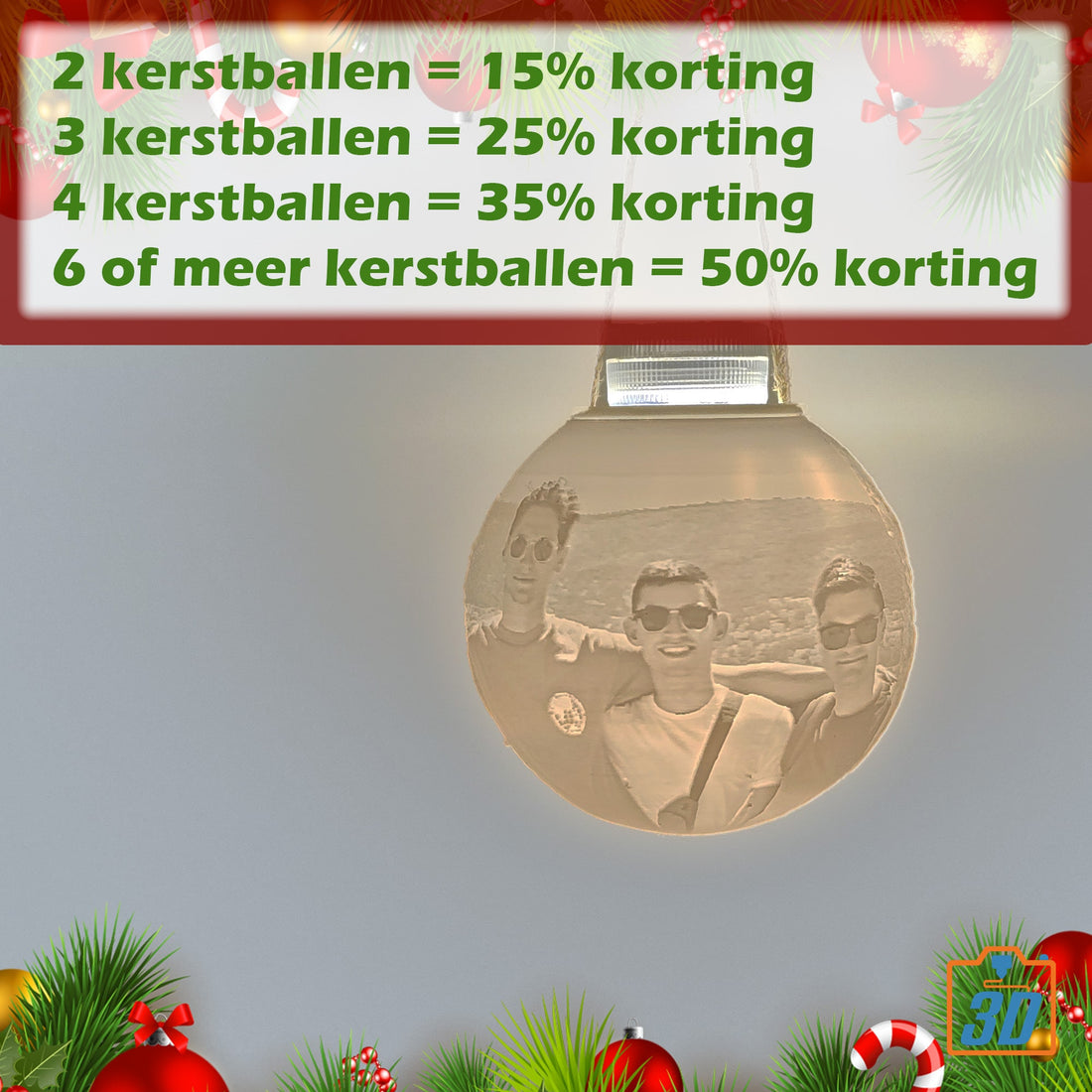 Kerstbal met foto en licht
